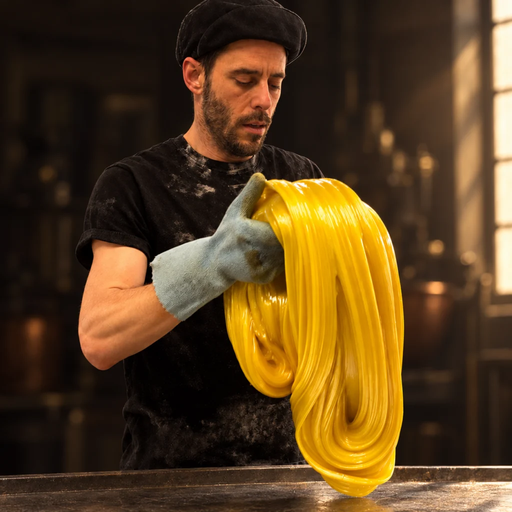 Étirage à la main de la pâte de sucre cuit au miel
