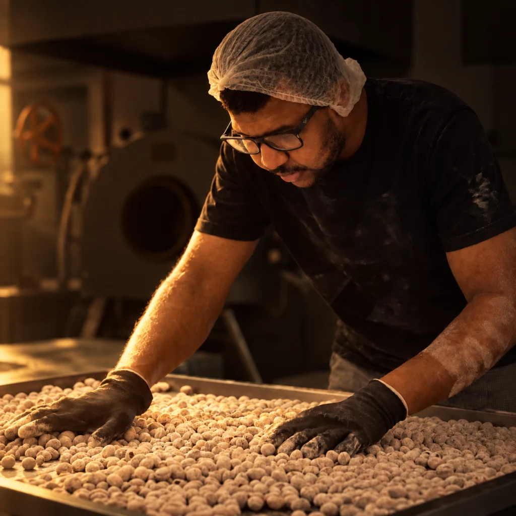Tri à la main des bonbons au miel à l’atelier